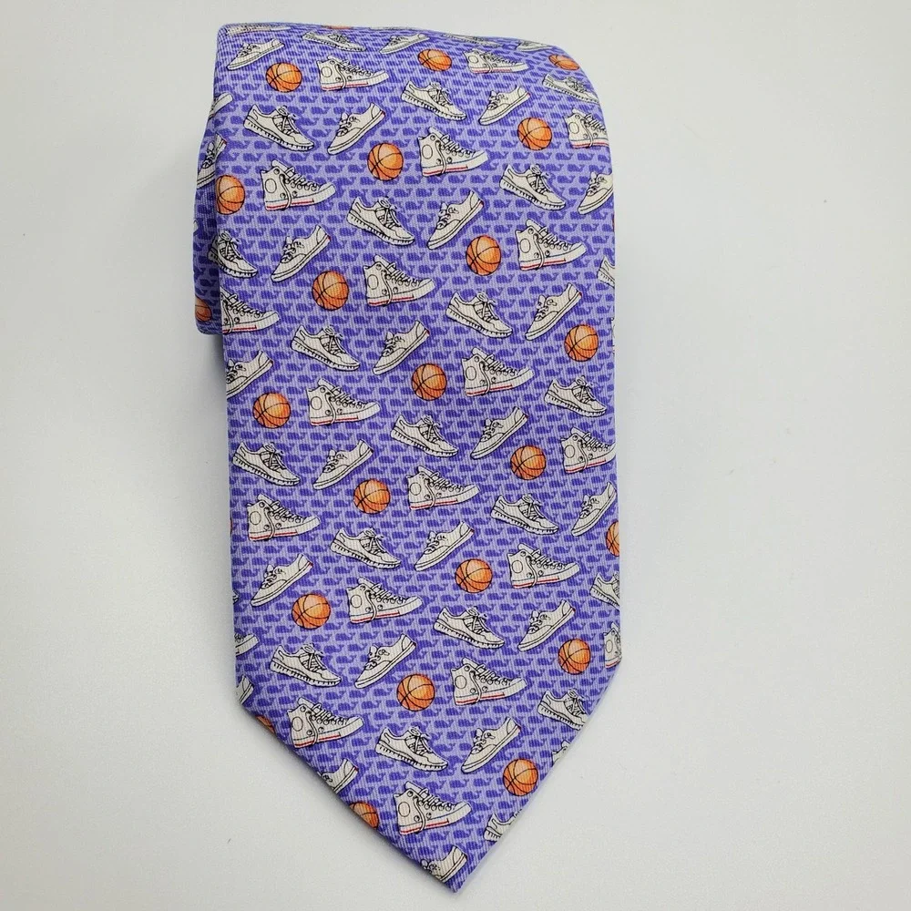 Vineyard Vines Coaches vs Cancer Basketball Sneaker Silk Tie Purple Made in USA